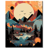 Painting by Numbers - Minimalist Landscape Poster: Mountains and Sun